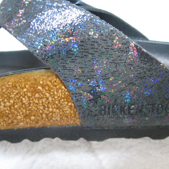 Birkenstock Exquisite GIZEH LUX Spotted Metallic Black Leather 40 R US W 9 M 7 - Picture 7 of 13